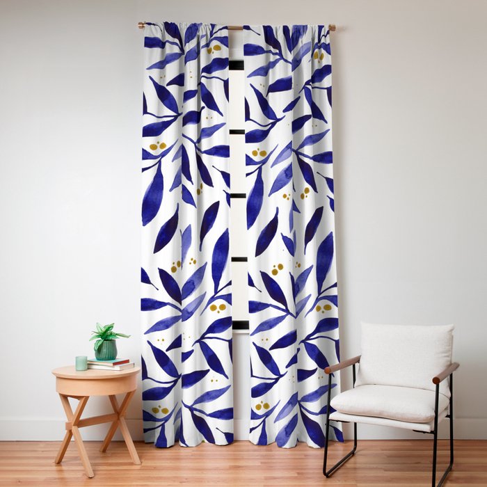 Pretty watercolor branches - blue and yellow Window Curtain Gallery Image 4