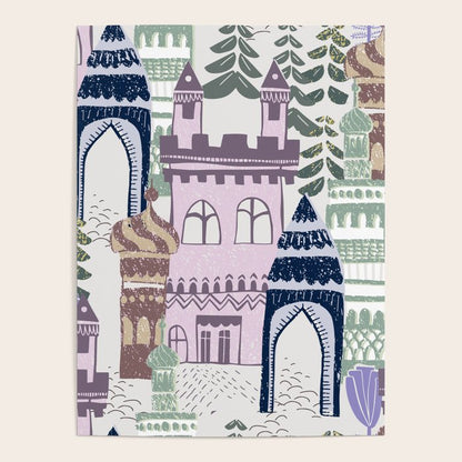 Block print Home pattern lilac Poster Gallery Image 1