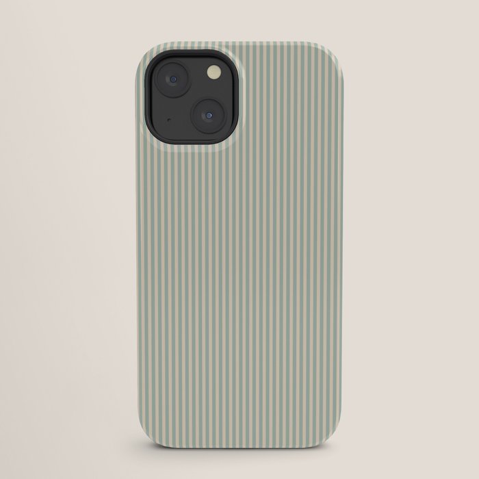Ultra Fine Stripes Vertical Minimalist Pattern in Light Celadon Blue Green and Cream iPhone Case Gallery Image 25