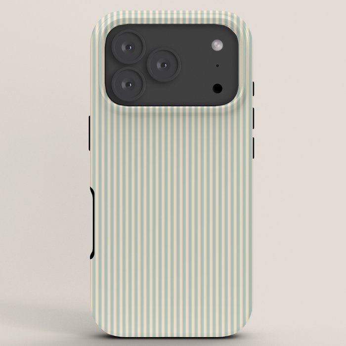 Ultra Fine Stripes Vertical Minimalist Pattern in Light Celadon Blue Green and Cream iPhone Case Gallery Image 7