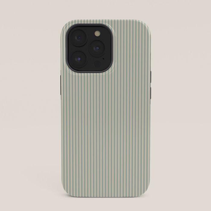 Ultra Fine Stripes Vertical Minimalist Pattern in Light Celadon Blue Green and Cream iPhone Case Gallery Image 35