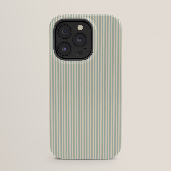 Ultra Fine Stripes Vertical Minimalist Pattern in Light Celadon Blue Green and Cream iPhone Case Gallery Image 31