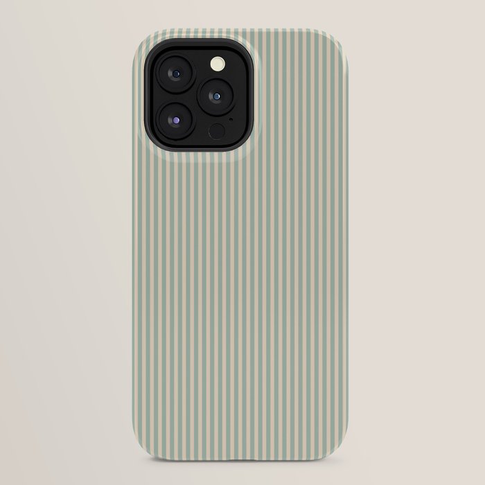 Ultra Fine Stripes Vertical Minimalist Pattern in Light Celadon Blue Green and Cream iPhone Case Gallery Image 24
