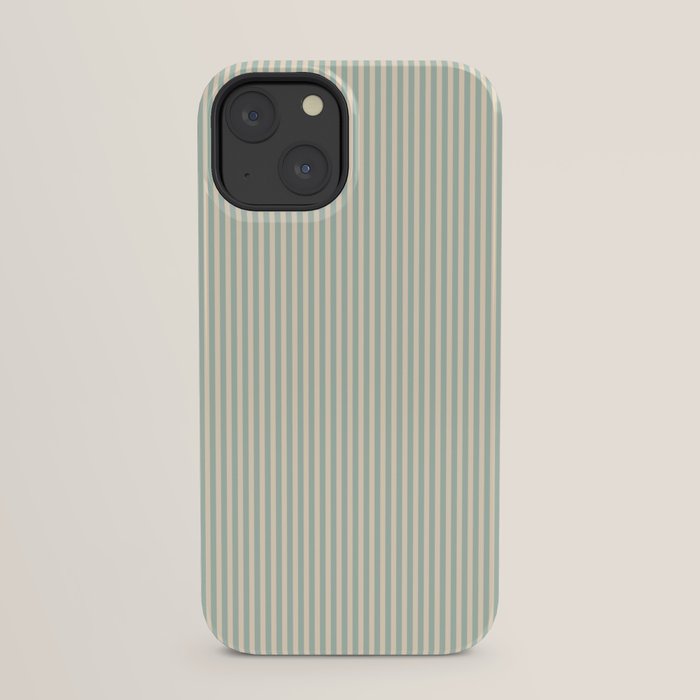 Ultra Fine Stripes Vertical Minimalist Pattern in Light Celadon Blue Green and Cream iPhone Case Gallery Image 21