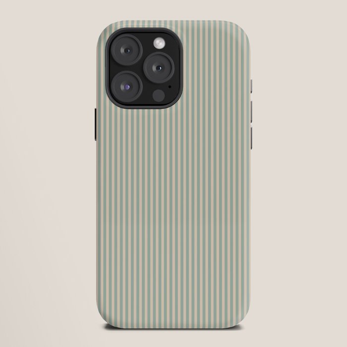 Ultra Fine Stripes Vertical Minimalist Pattern in Light Celadon Blue Green and Cream iPhone Case Gallery Image 12