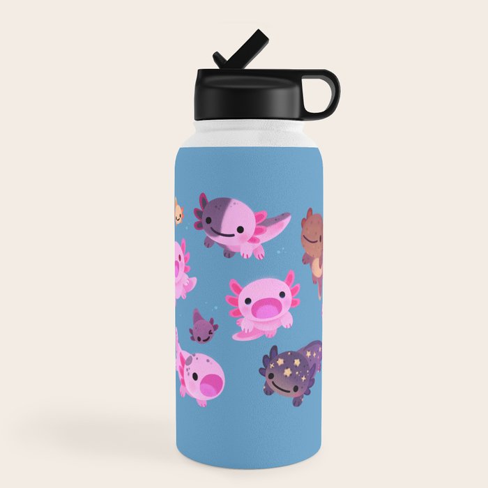 Happy axolotl - blue Water Bottle Gallery Image 4