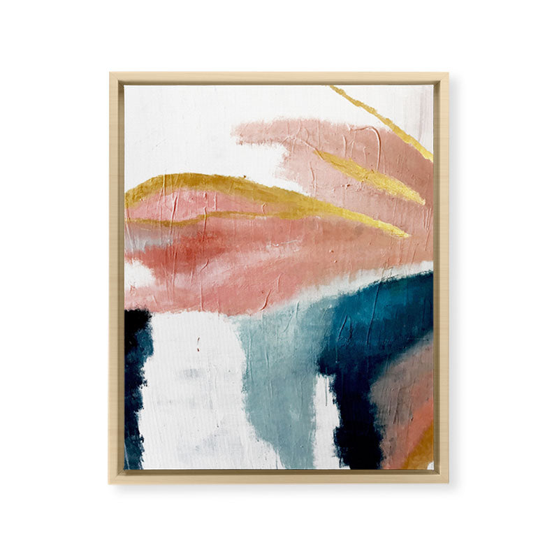 Exhale: a pretty, minimal, acrylic piece in pinks, blues, and gold Framed Canvas Print Gallery Image 21