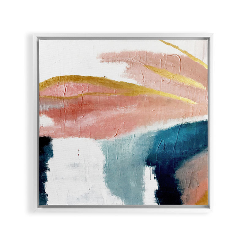 Exhale: a pretty, minimal, acrylic piece in pinks, blues, and gold Framed Canvas Print Gallery Image 33