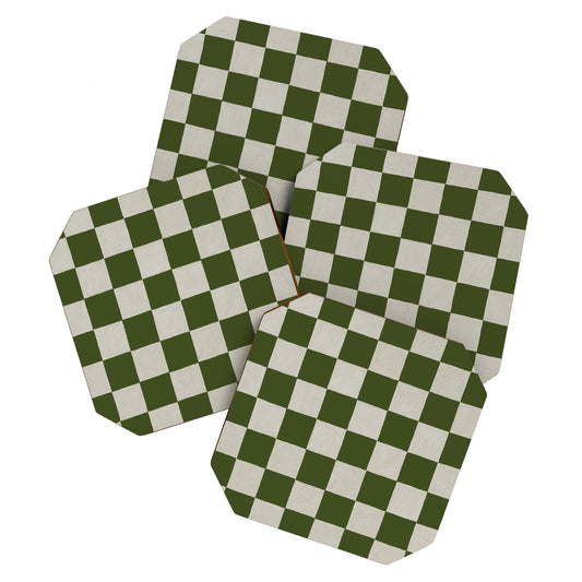 checkerboard hand-painted-olive Coaster Gallery Image 1