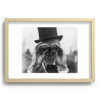 Derby Spectator watching ponies with opera glasses black and white photograph - photography - photographs Framed Art Print Gallery Image 97