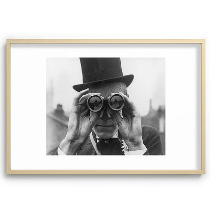 Derby Spectator watching ponies with opera glasses black and white photograph - photography - photographs Framed Art Print Gallery Image 102