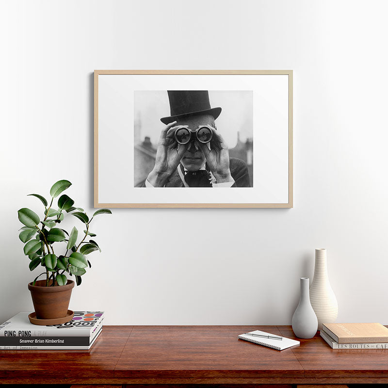 Derby Spectator watching ponies with opera glasses black and white photograph - photography - photographs Framed Art Print Gallery Image 28