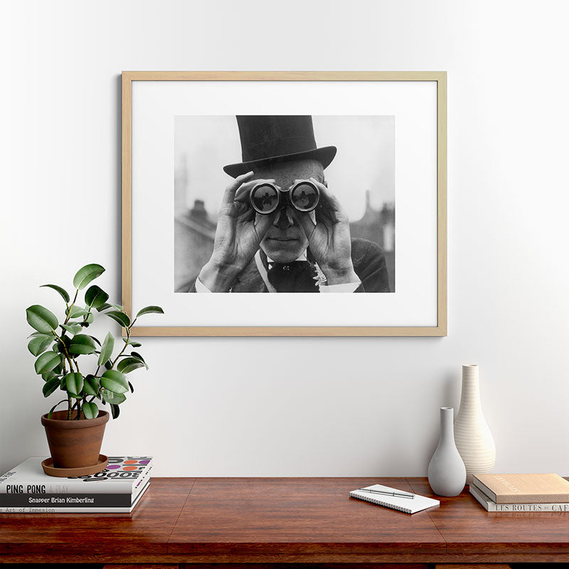 Derby Spectator watching ponies with opera glasses black and white photograph - photography - photographs Framed Art Print Gallery Image 67