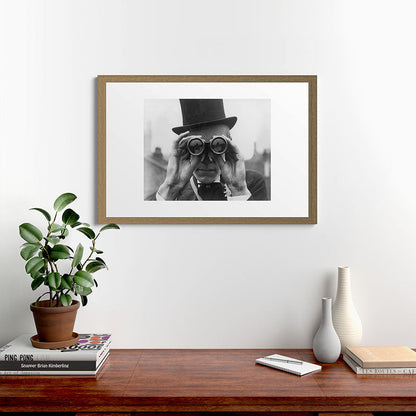 Derby Spectator watching ponies with opera glasses black and white photograph - photography - photographs Framed Art Print Gallery Image 56