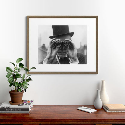 Derby Spectator watching ponies with opera glasses black and white photograph - photography - photographs Framed Art Print Gallery Image 58