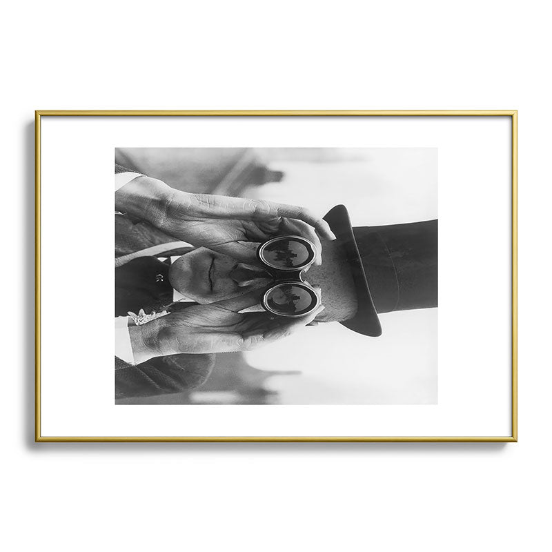 Derby Spectator watching ponies with opera glasses black and white photograph - photography - photographs Framed Art Print Gallery Image 123