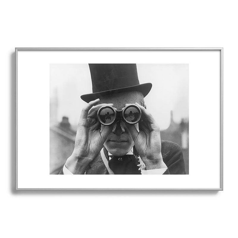 Derby Spectator watching ponies with opera glasses black and white photograph - photography - photographs Framed Art Print Gallery Image 132