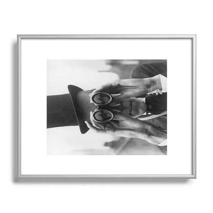 Derby Spectator watching ponies with opera glasses black and white photograph - photography - photographs Framed Art Print Gallery Image 129