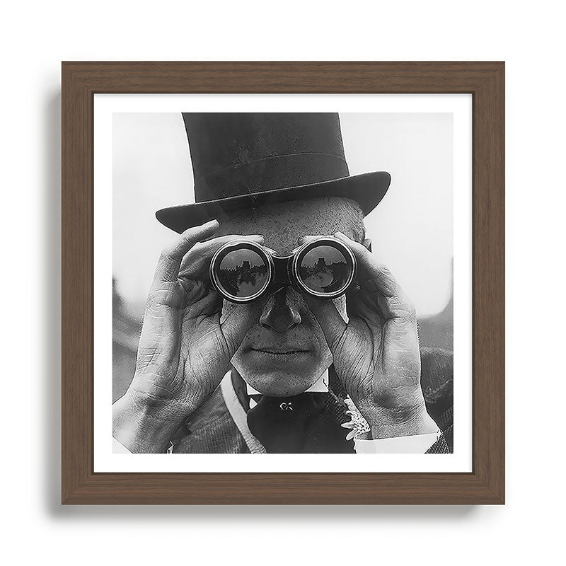 Derby Spectator watching ponies with opera glasses black and white photograph - photography - photographs Framed Art Print Gallery Image 13