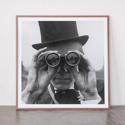 Derby Spectator watching ponies with opera glasses black and white photograph - photography - photographs Framed Art Print Gallery Image 21