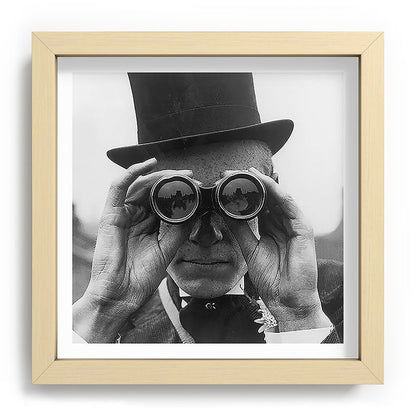 Derby Spectator watching ponies with opera glasses black and white photograph - photography - photographs Framed Art Print Gallery Image 106