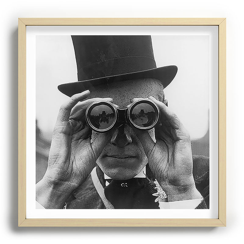 Derby Spectator watching ponies with opera glasses black and white photograph - photography - photographs Framed Art Print Gallery Image 109