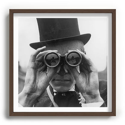 Derby Spectator watching ponies with opera glasses black and white photograph - photography - photographs Framed Art Print Gallery Image 101