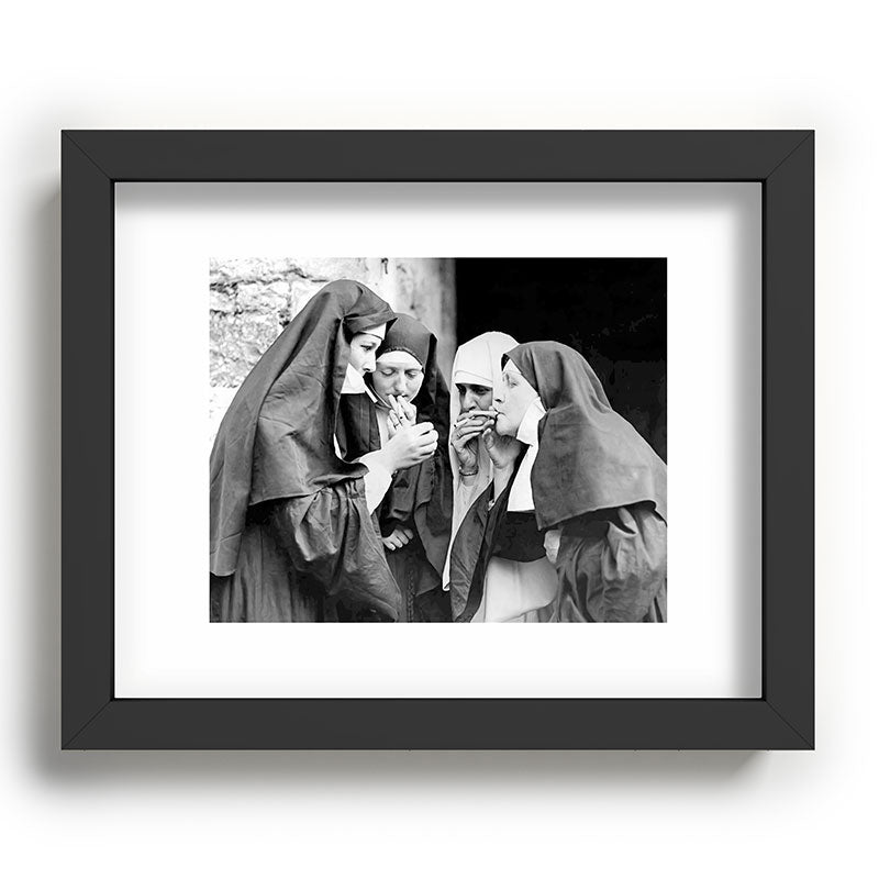 Nuns smoking black and white photograph - photography - photographs portrait for home and wall decor Framed Art Print Gallery Image 80