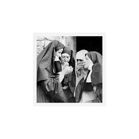 Nuns smoking black and white photograph - photography - photographs portrait for home and wall decor Art Print Gallery Image 2