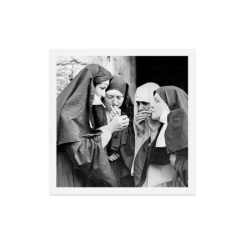 Nuns smoking black and white photograph - photography - photographs portrait for home and wall decor Art Print Gallery Image 5