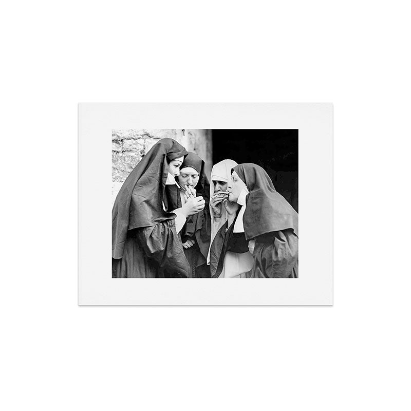 Nuns smoking black and white photograph - photography - photographs portrait for home and wall decor Art Print Gallery Image 6