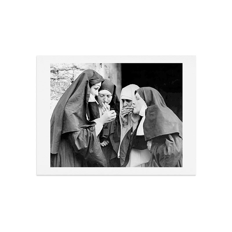 Nuns smoking black and white photograph - photography - photographs portrait for home and wall decor Art Print Gallery Image 9