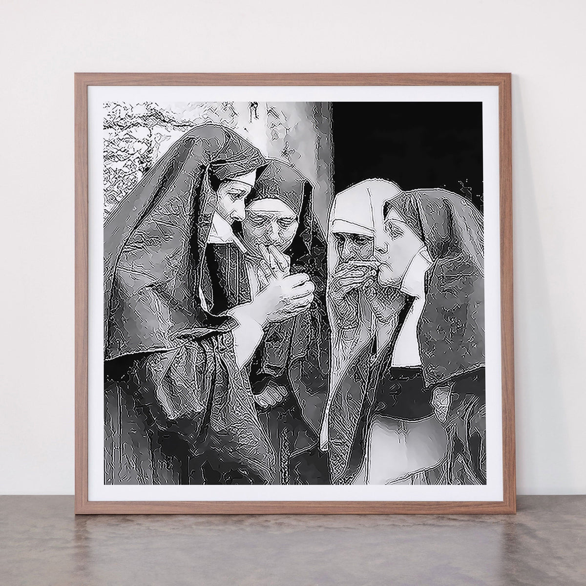 Nuns smoking black and white photograph - photography - photographs portrait for home and wall decor Framed Art Print Gallery Image 66