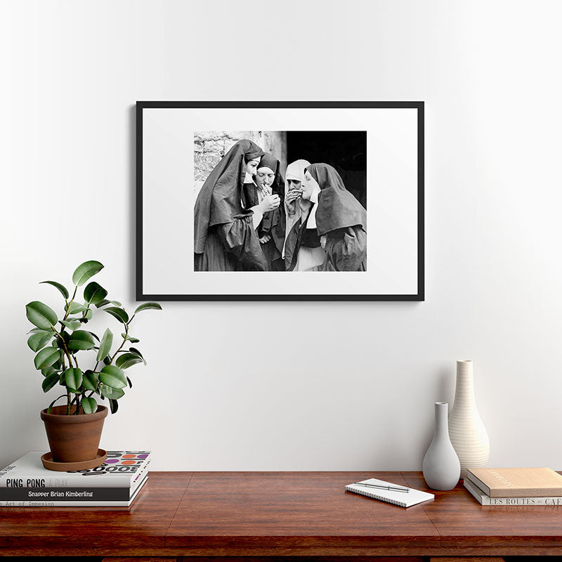 Nuns smoking black and white photograph - photography - photographs portrait for home and wall decor Framed Art Print Gallery Image 8