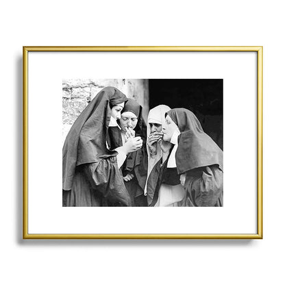 Nuns smoking black and white photograph - photography - photographs portrait for home and wall decor Framed Art Print Gallery Image 121
