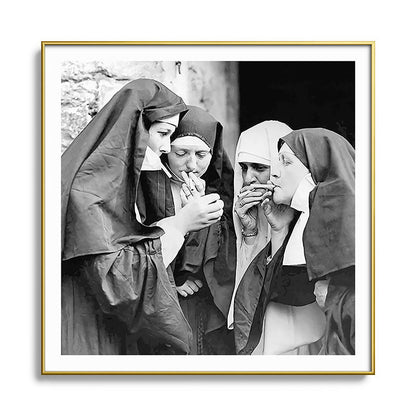 Nuns smoking black and white photograph - photography - photographs portrait for home and wall decor Framed Art Print Gallery Image 136