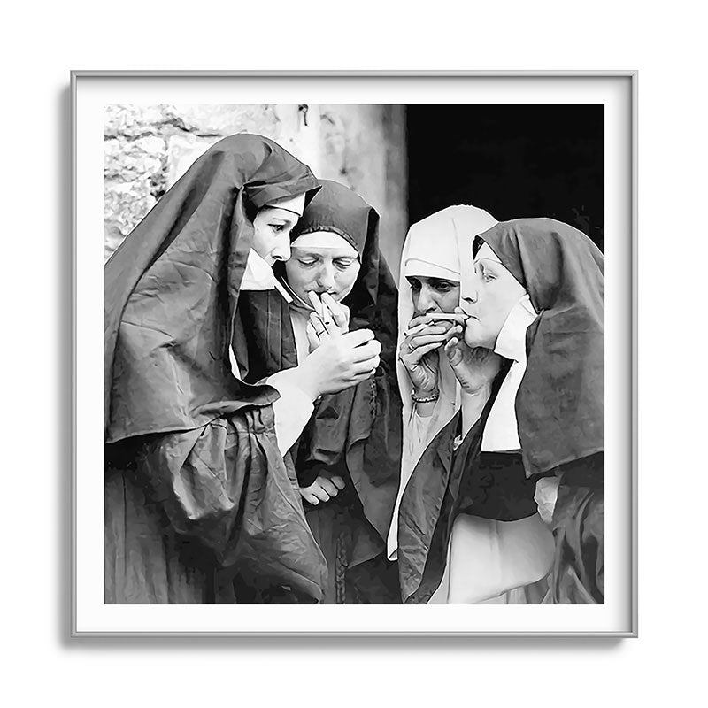 Nuns smoking black and white photograph - photography - photographs portrait for home and wall decor Framed Art Print Gallery Image 141