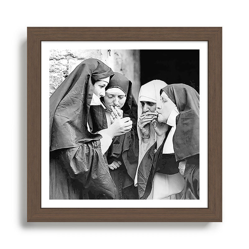 Nuns smoking black and white photograph - photography - photographs portrait for home and wall decor Framed Art Print Gallery Image 13