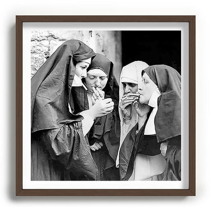 Nuns smoking black and white photograph - photography - photographs portrait for home and wall decor Framed Art Print Gallery Image 101