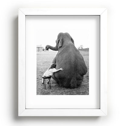 Odd Best Friends, Sweet Little Girl hugging elephant black and white photograph Framed Art Print Gallery Image 103