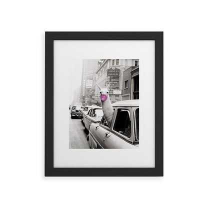 Perfect Pink Bubble Gum Llama taking a New York Taxi black and white photograph Framed Art Print Gallery Image 47