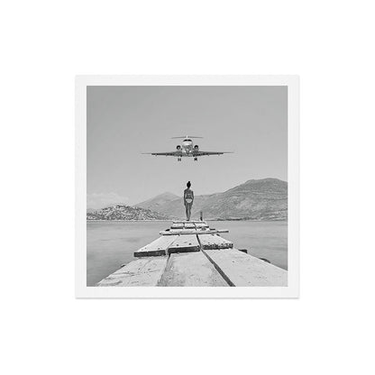 Steady As She Goes; aircraft coming in for an island landing black and white photography- photographs Art Print Gallery Image 5