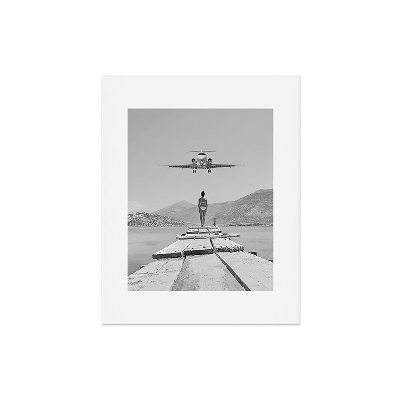 Steady As She Goes; aircraft coming in for an island landing black and white photography- photographs Art Print Gallery Image 6
