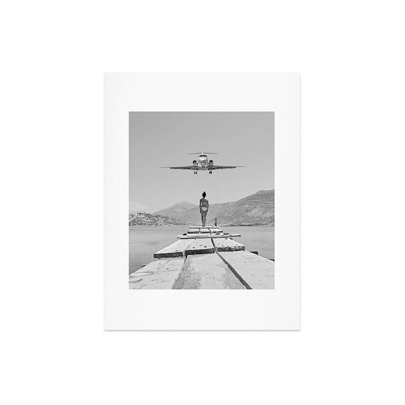 Steady As She Goes; aircraft coming in for an island landing black and white photography- photographs Art Print Gallery Image 8