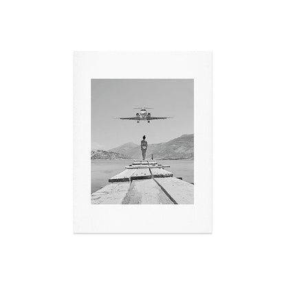 Steady As She Goes; aircraft coming in for an island landing black and white photography- photographs Art Print Gallery Image 8