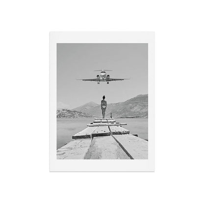 Steady As She Goes; aircraft coming in for an island landing black and white photography- photographs Art Print Gallery Image 9