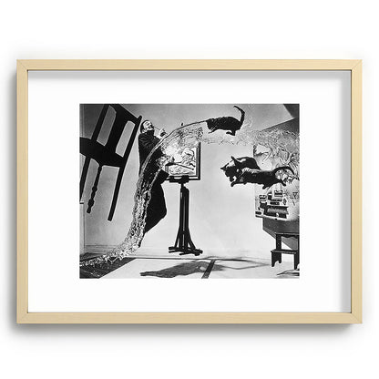 Dalí Atomicus, Salvador Dali painting with flying cats and water spurts surrealism / surrealist black and white photograph / photography by Philippe Halsman Framed Art Print Gallery Image 100