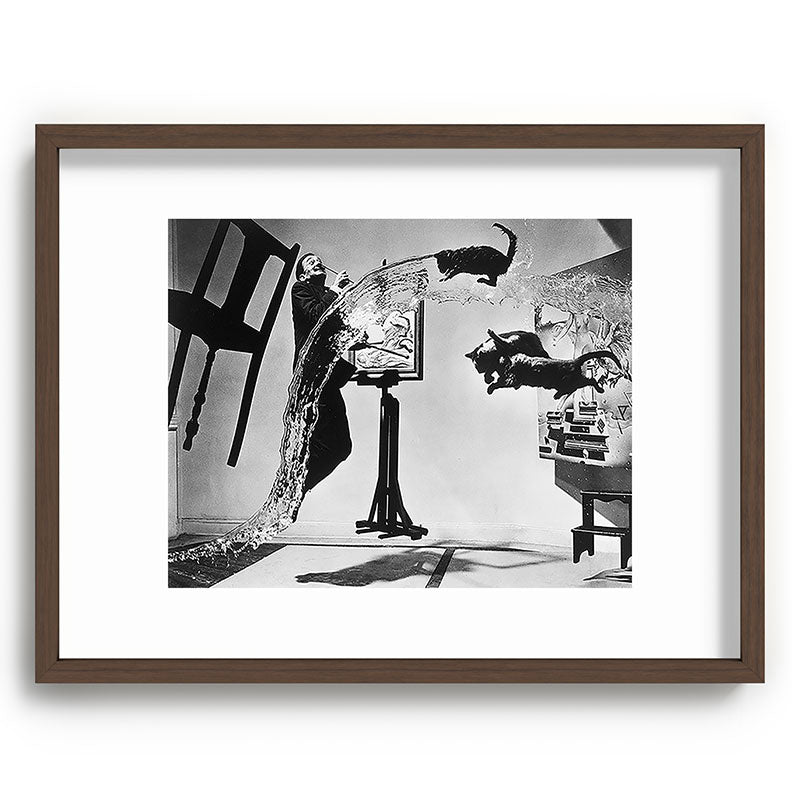 Dalí Atomicus, Salvador Dali painting with flying cats and water spurts surrealism / surrealist black and white photograph / photography by Philippe Halsman Framed Art Print Gallery Image 91