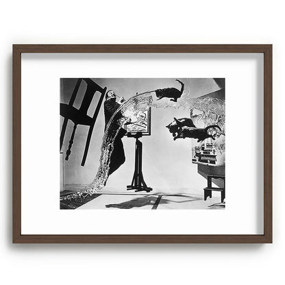 Dalí Atomicus, Salvador Dali painting with flying cats and water spurts surrealism / surrealist black and white photograph / photography by Philippe Halsman Framed Art Print Gallery Image 92