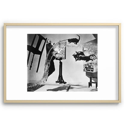 Dalí Atomicus, Salvador Dali painting with flying cats and water spurts surrealism / surrealist black and white photograph / photography by Philippe Halsman Framed Art Print Gallery Image 102